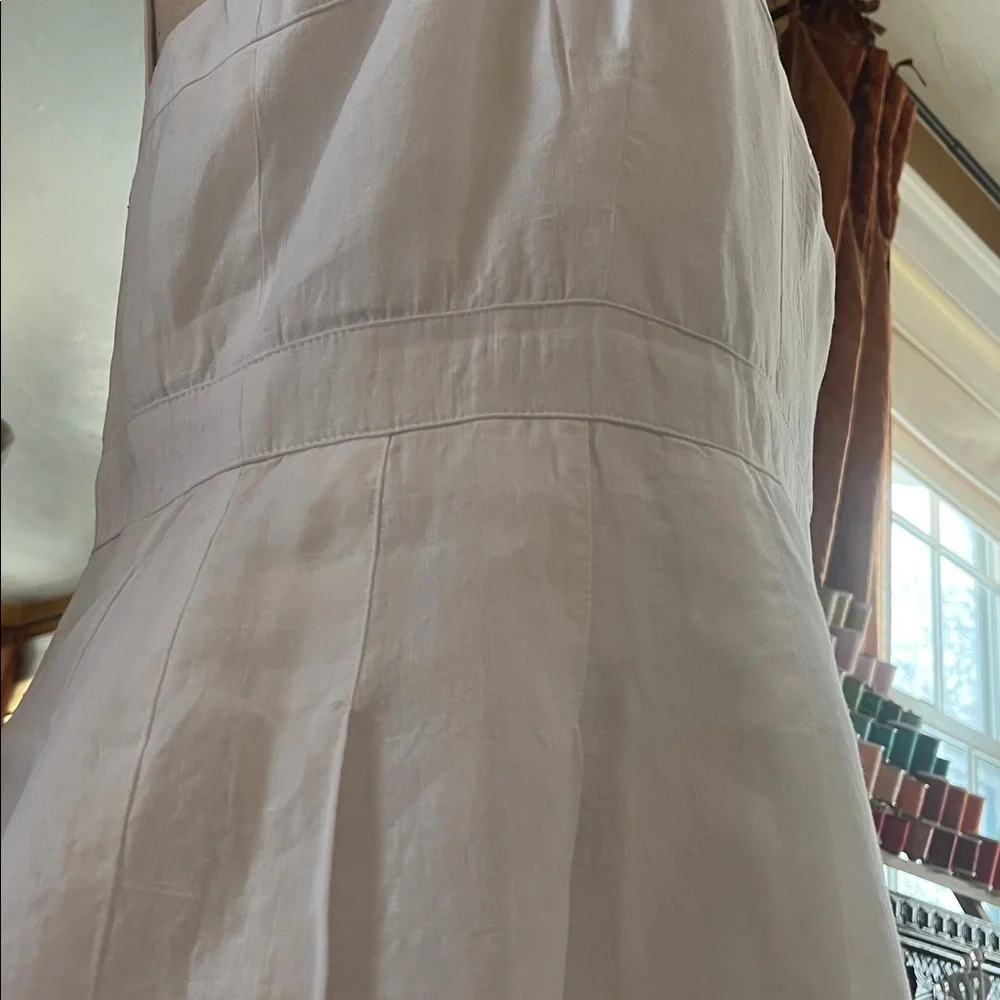 Laureen Ralph Lauren White Linen A-Line Dress w/Pleats & Embroidered detail 14 - Picture 14 of 17